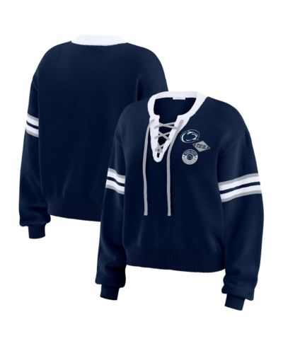 Женский свитер WEAR by Erin Andrews Navy Penn State Nittany Lions Lace-Up Pullover