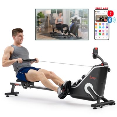 Sunny Health & Fitness Smart Compact Quiet Rowing Machine with Stainless Steel Rail, 16 Magnetic Resistance Levels & Bluetooth SunnyFit App