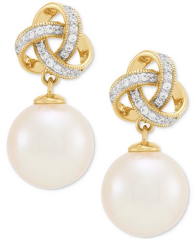 Серьги Honora Ming Pearl & Diamond Love Knot Drop, 10k Gold