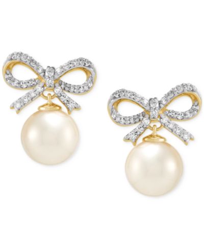 Серьги-бабочки Honora Cultured Freshwater Pearl (6-6-1/2mm) & Diamond (1/6 ct. t.w.) в желтом золоте 14k
