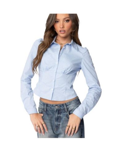 Edikted Women's Tailored Pinstripe Button Up Shirt
