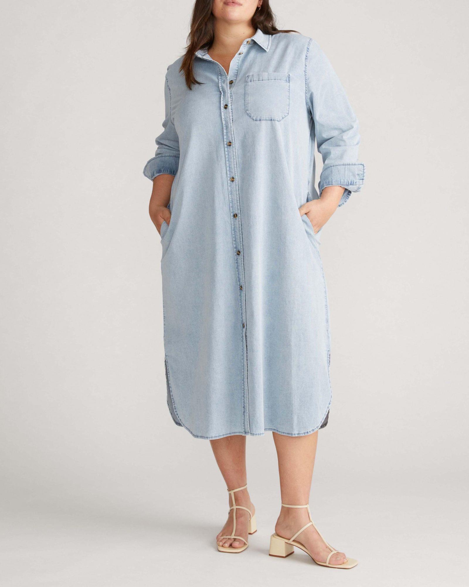 Universal Standard Women's Odeon Stretch Cotton Chambray Shirtdress