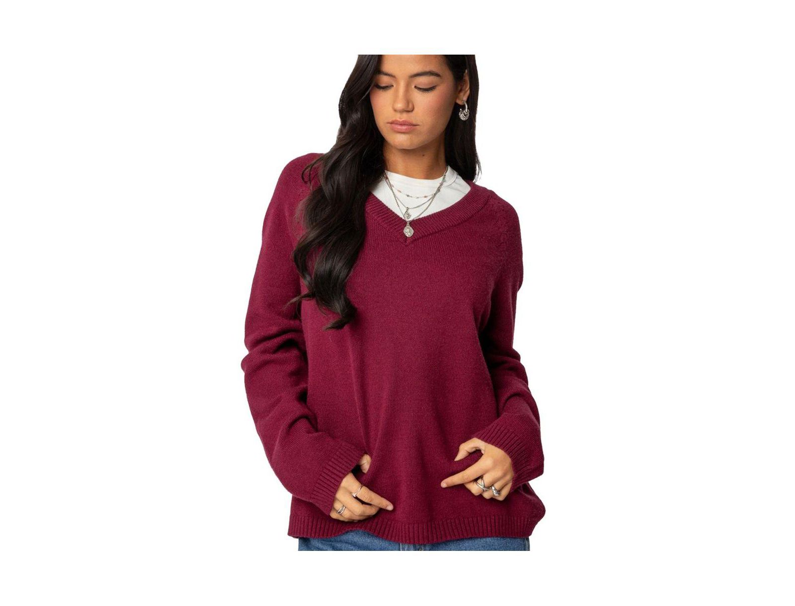 Edikted Women's Martha Oversized V Neck Sweater