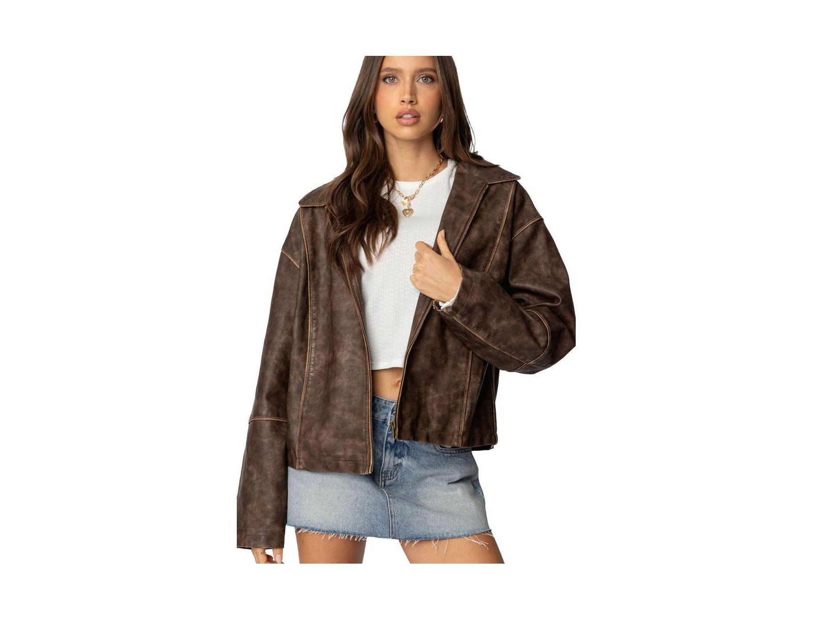 Женская куртка Edikted Oversized из искусственной кожи с эффектом стирки