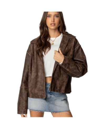 Edikted Women's Oversized Washed Faux Leather Jacket