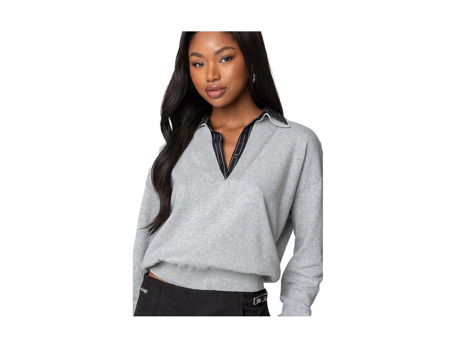 Edikted Womens Rue Double Collared Sweater