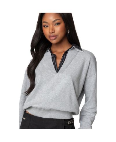 Edikted Womens Rue Double Collared Sweater