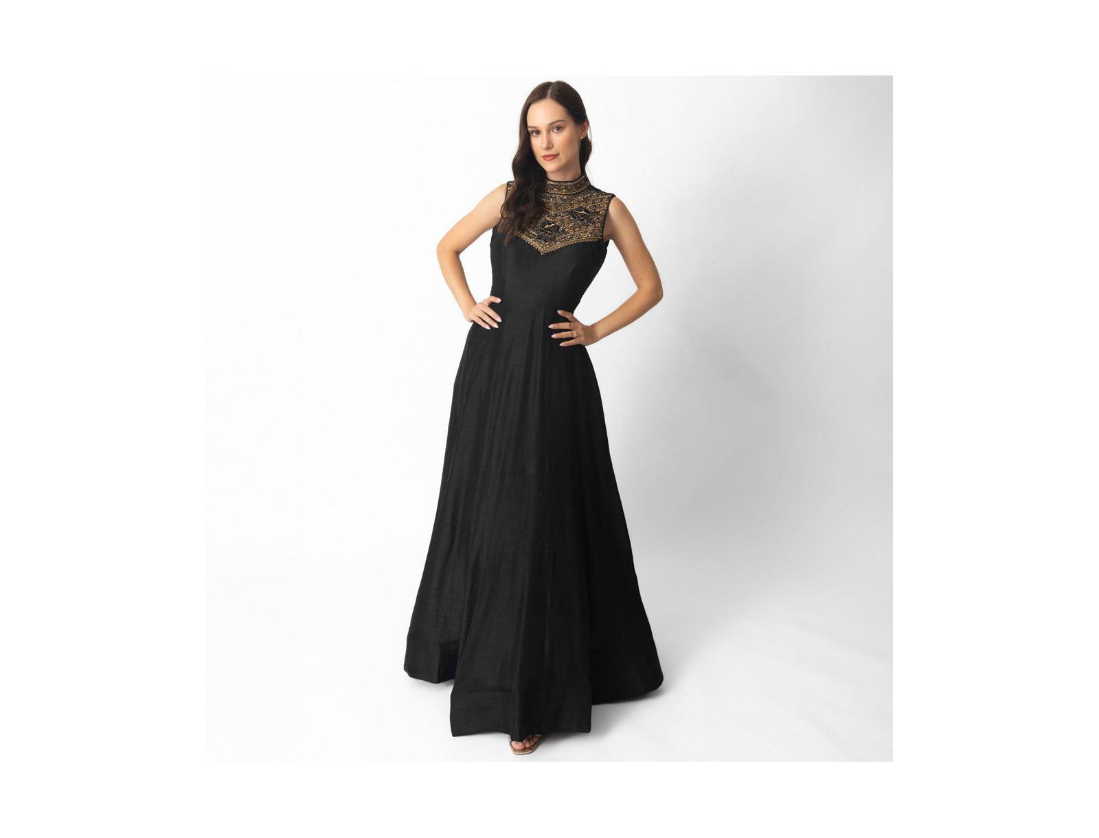 RAAS Women's Raw Silk Hand Embroidered Gown