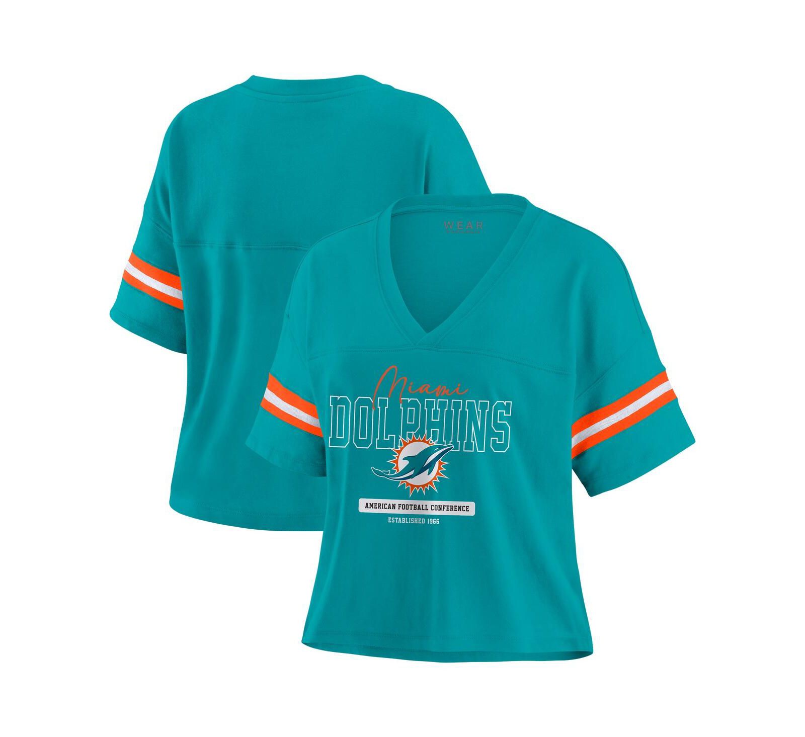 WEAR by Erin Andrews футболка Women's Miami Dolphins Color Block Crop V-neck