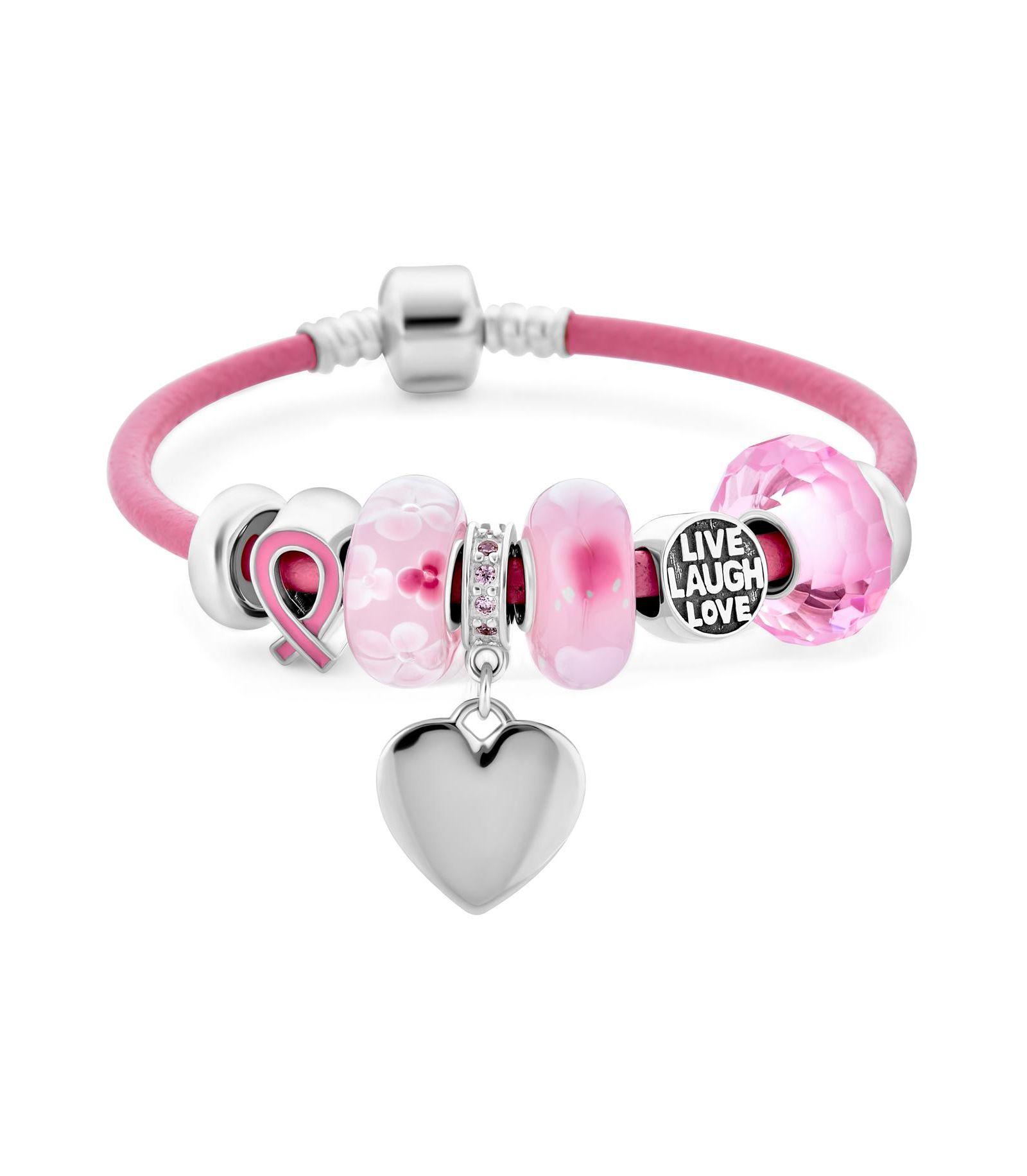Bling Jewelry Браслет с подвеской Pink Ribbon Heart