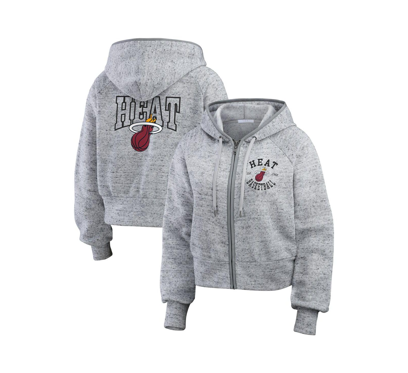 WEAR by Erin Andrews Women's Heather Gray Miami Heat Speckled Radiator Full-Zip Hoodie