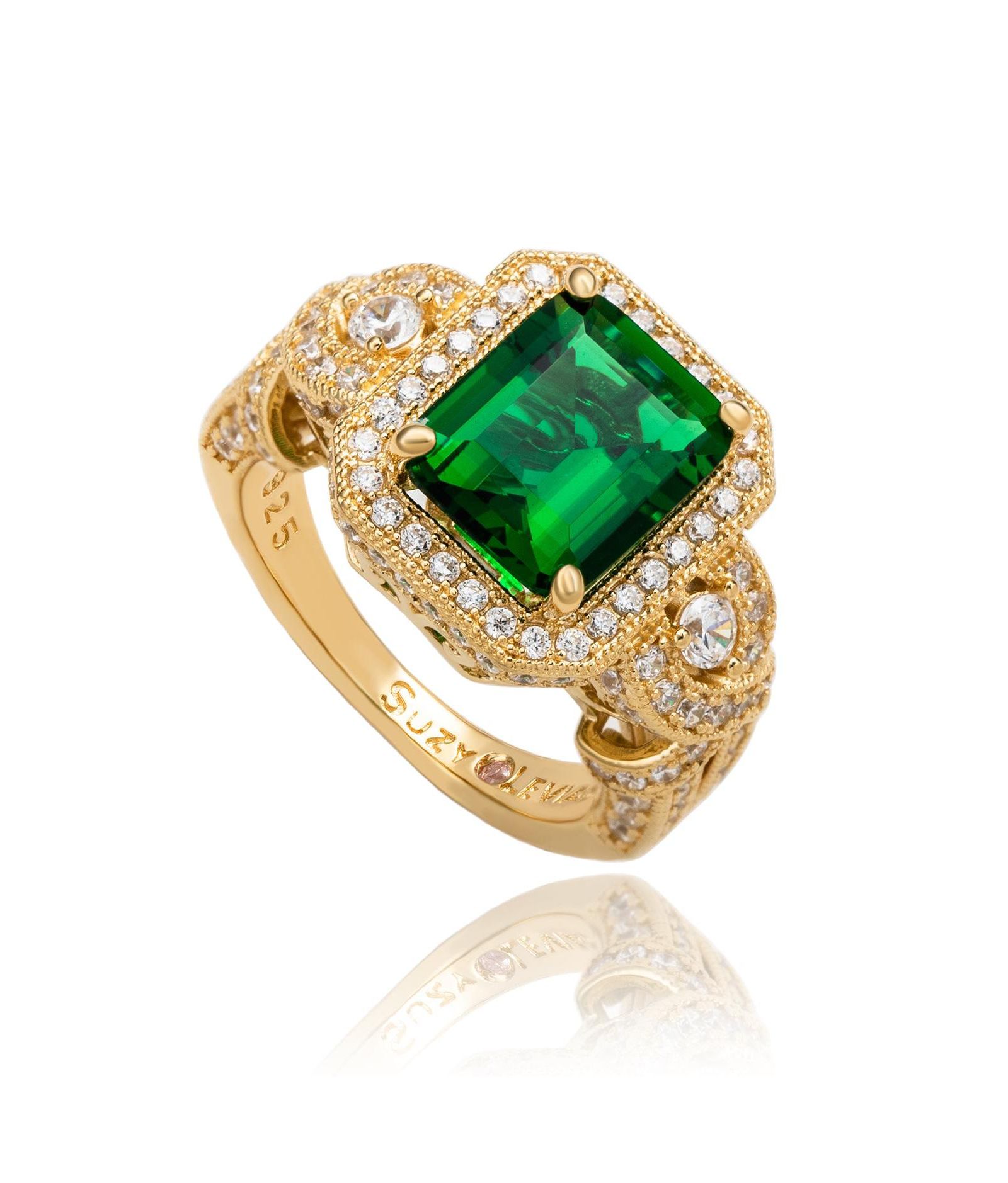 Кольцо Suzy Levian Sterling Emerald-Cut and Cubic Zirconia Pave