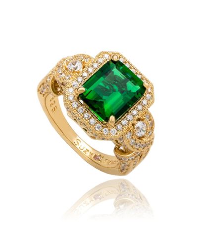 Кольцо Suzy Levian Sterling Emerald-Cut and Cubic Zirconia Pave