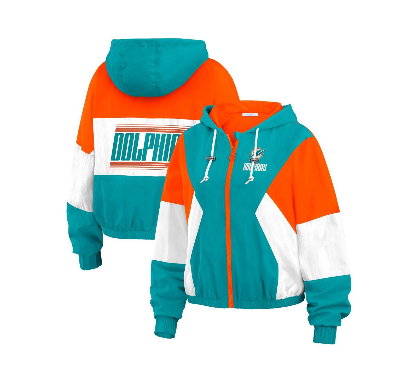 WEAR by Erin Andrews Women's Aqua Miami Dolphins Color Block Full-Zip Windbreaker Jacket