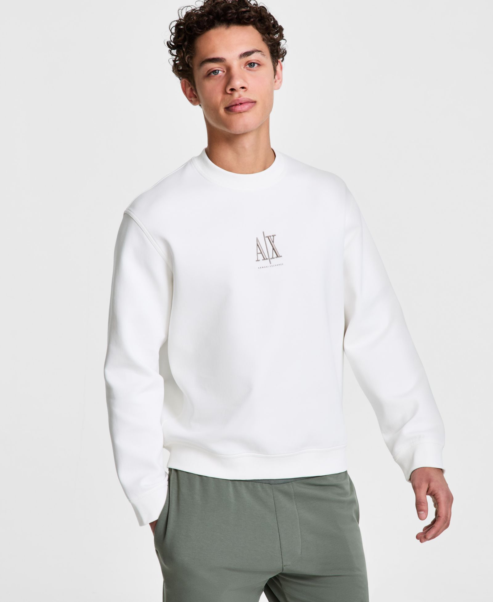 A|X Armani Exchange Мужская свитшот с логотипом Icon из флиса с круглым вырезом