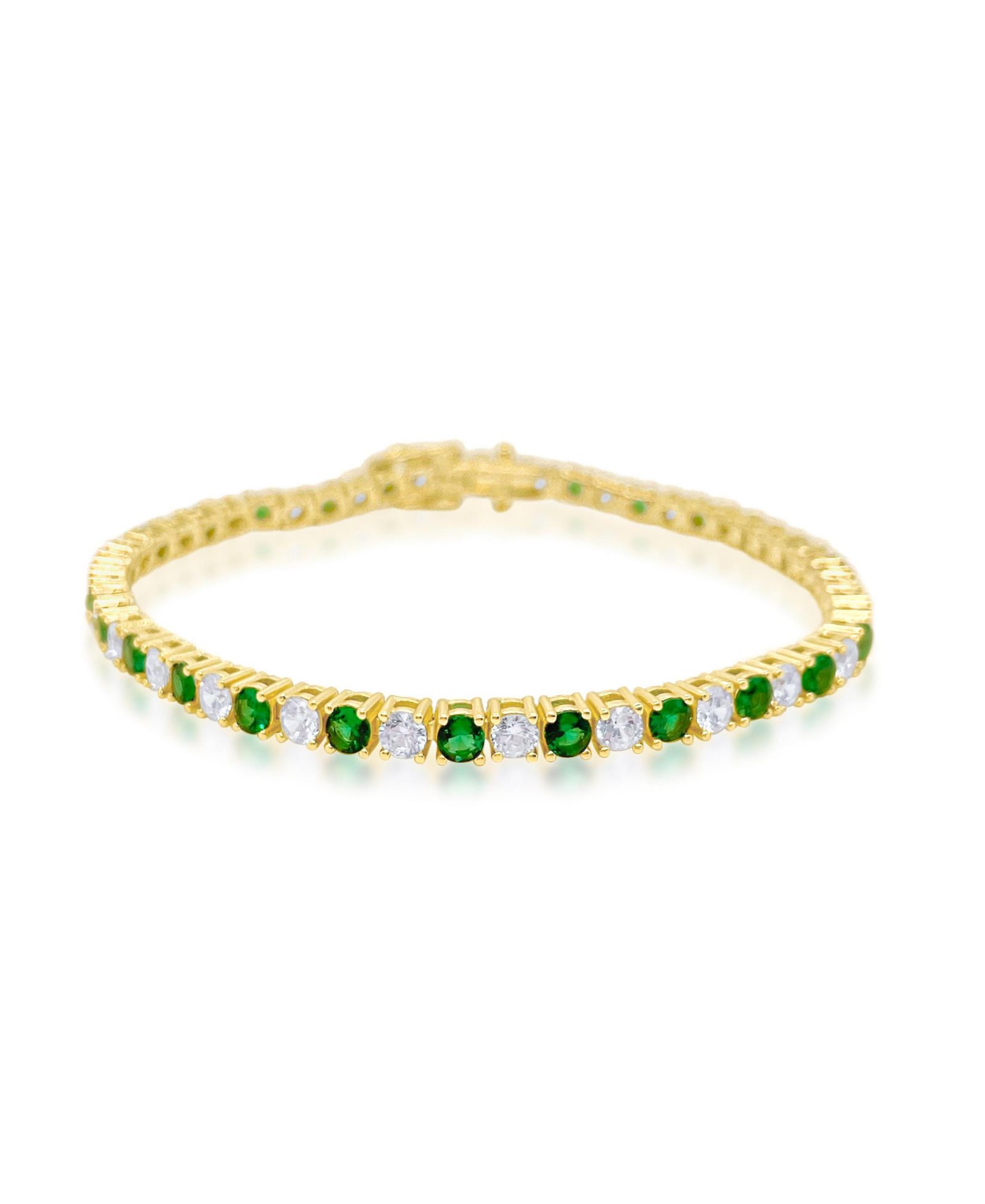 Etoielle Created Emerald and CZ Yellow Silver Alternating Tennis Bracelet 7 inches by