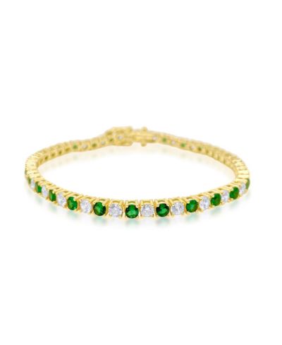 Etoielle Created Emerald and CZ Yellow Silver Alternating Tennis Bracelet 7 inches by
