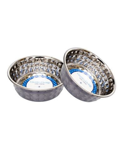 Country Living Set of 2 Hammered Stainless Steel Dog Bowl - Textured, Durable, Stylish & Functional