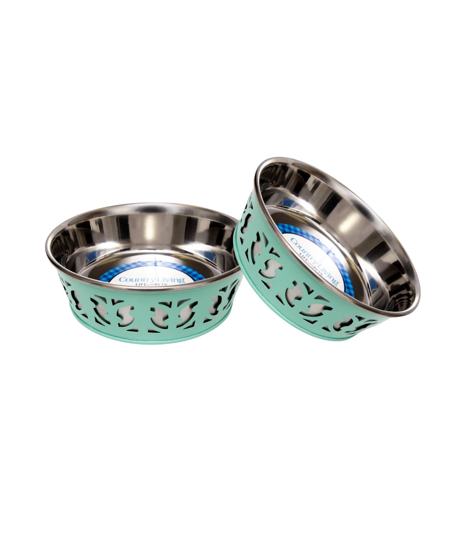 Country Living Set of 2 Stainless Steel Dog Bowls - Farmhouse Style, Durable & Non-Slip, Easy Clean Pet Feeder
