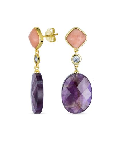 Серьги Bling Jewelry с фиолетовым камнем и позолотой