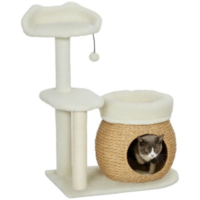 PawHut 31" Cat Tree Tower with Scratching Posts, Cat Condo, Beds and Toy Ball