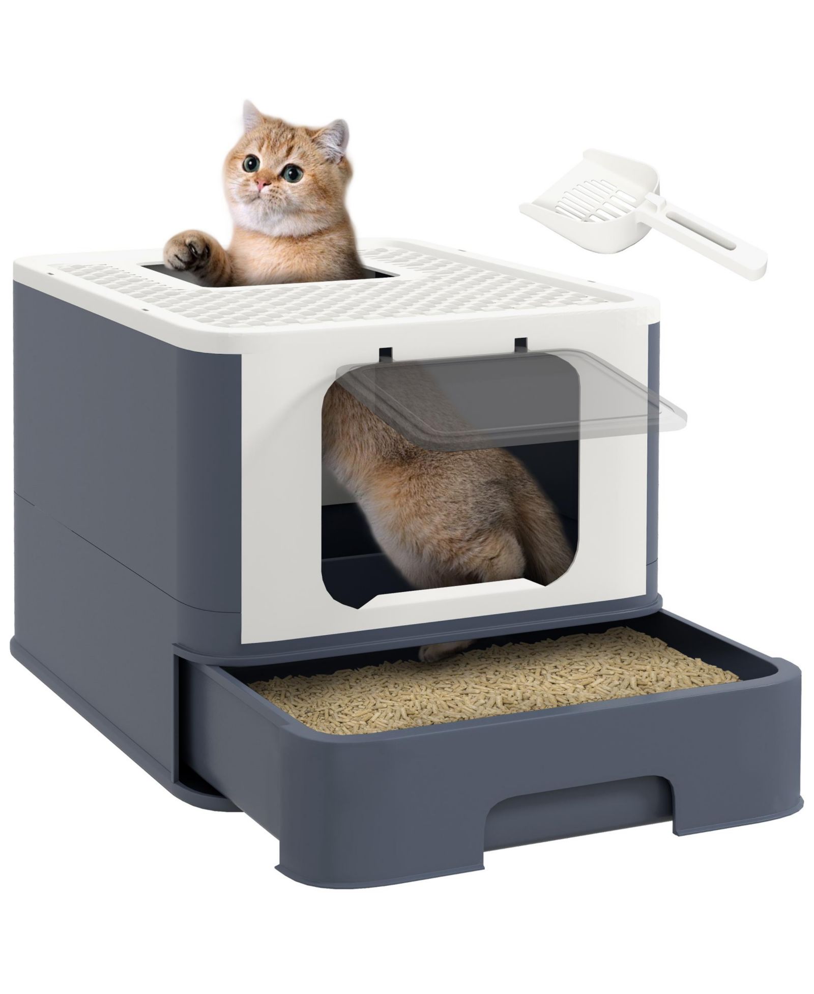 PawHut Лоток для кошек с крышкой и ковшом для крупных кошек до 13 lbs