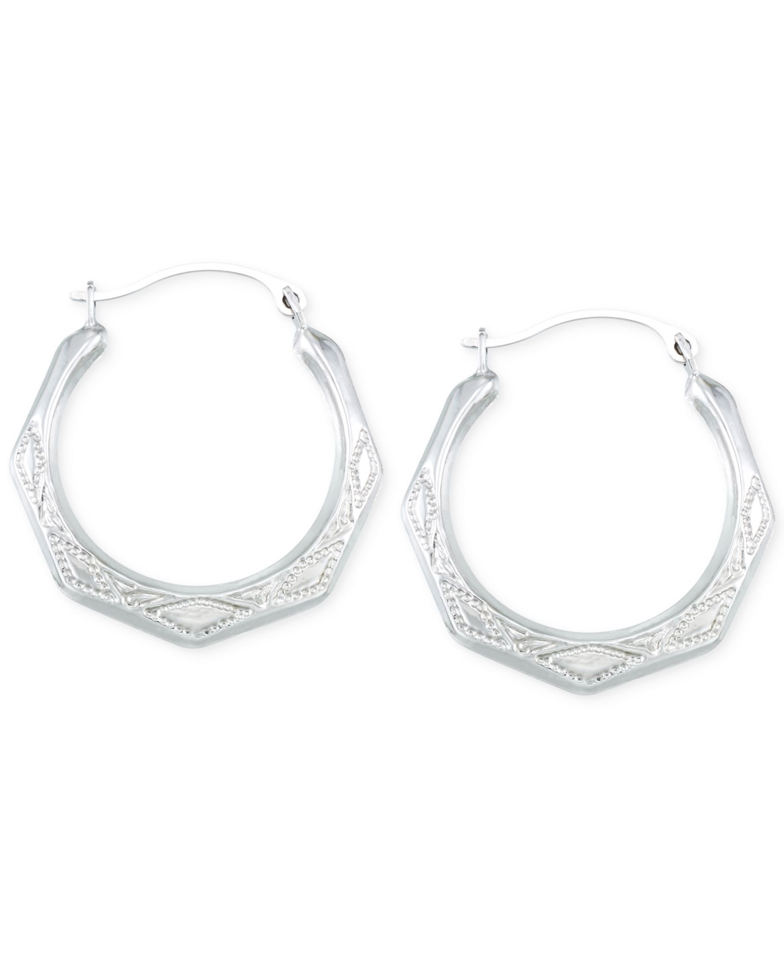 Etched Hoop Earrings in 10k White Gold