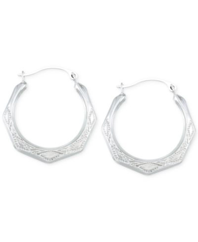 Macy's серьги-кольца Etched Hoop из белого золота 10k