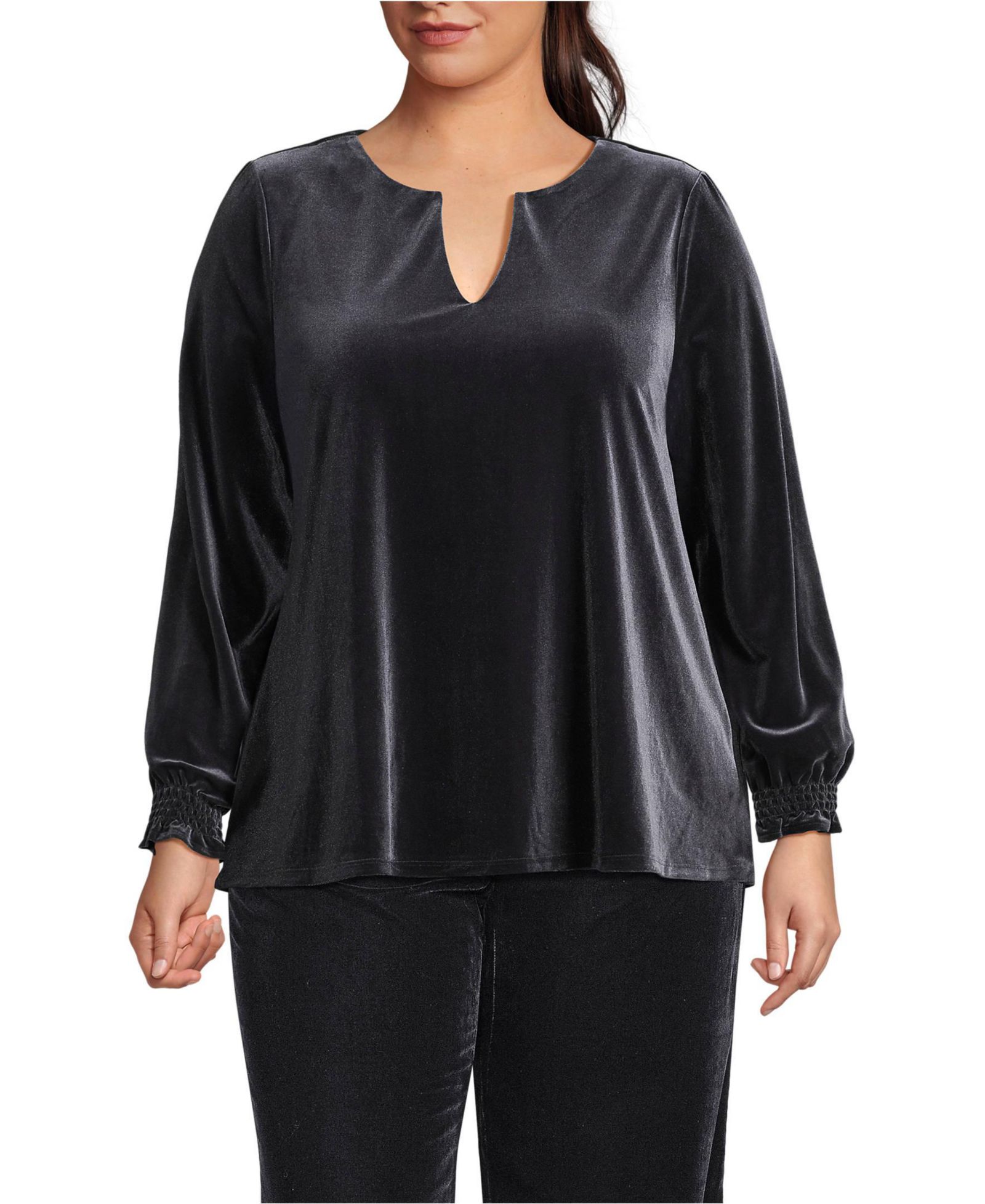 Lands' End Plus Size блузка из бархата с длинным рукавом