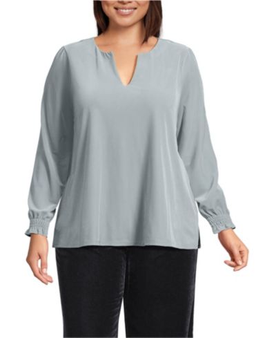 Lands' End Plus Size блузка из бархата с длинным рукавом