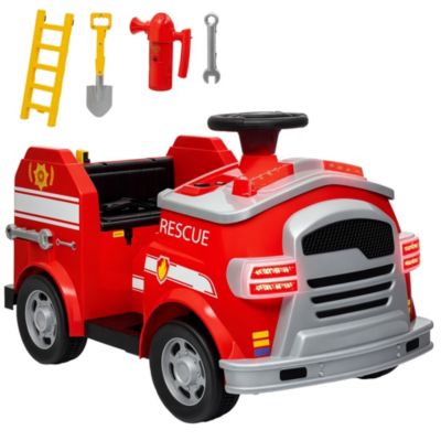 Qaba 12V Ride-On Fire Truck with Siren and Flashing Lights, 33.9"L x 19.3"W x 20.5"H, Ages 3-7