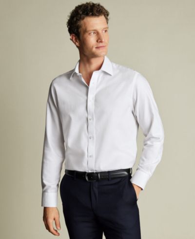 Charles Tyrwhitt Men's Spread Collar Rounded Cuffs Solid Dress Shirt