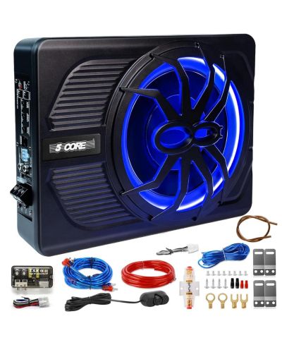 5 Core сабвуфер под сиденье автомобиля 10 inch, 800W Peak, 150W RMS, активный с синим LED светом и комплектом проводки