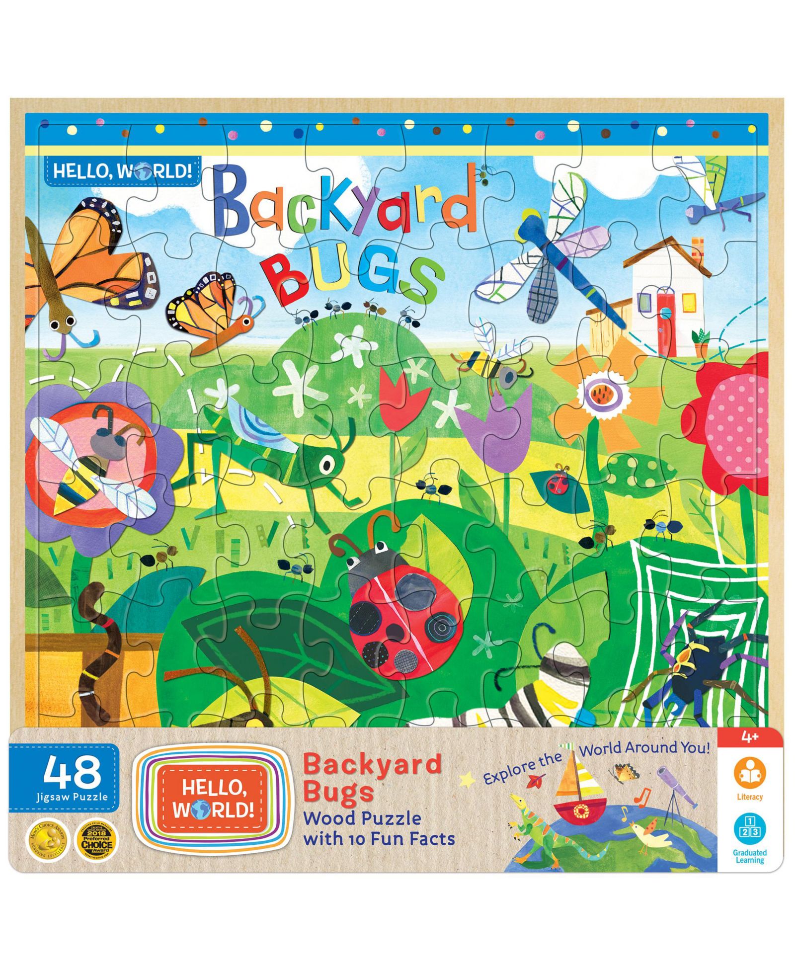 Деревянный пазл MasterPieces Hello, World! - Backyard Bugs, 48 деталей