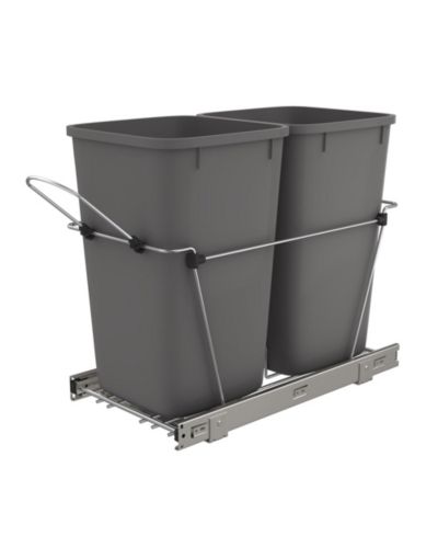 Rev-A-Shelf двойной выдвижной мусорный бак 27 qt для кухни, серый, RV-15KD-13C-S