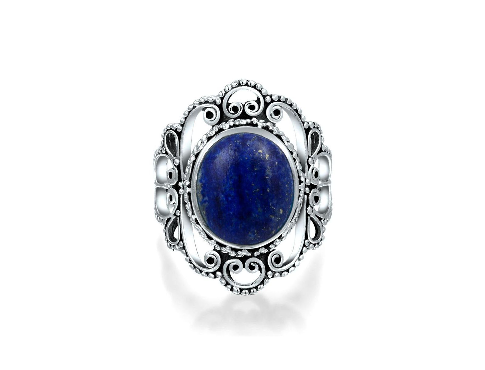 Bling Jewelry Vintage Style Oval Blue Lapis Statement Ring Filigree Band Sterling Silver