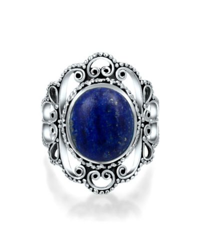 Кольцо Bling Jewelry винтажное, овальное, с синим лазуритом, филигрань, стерлинговое серебро