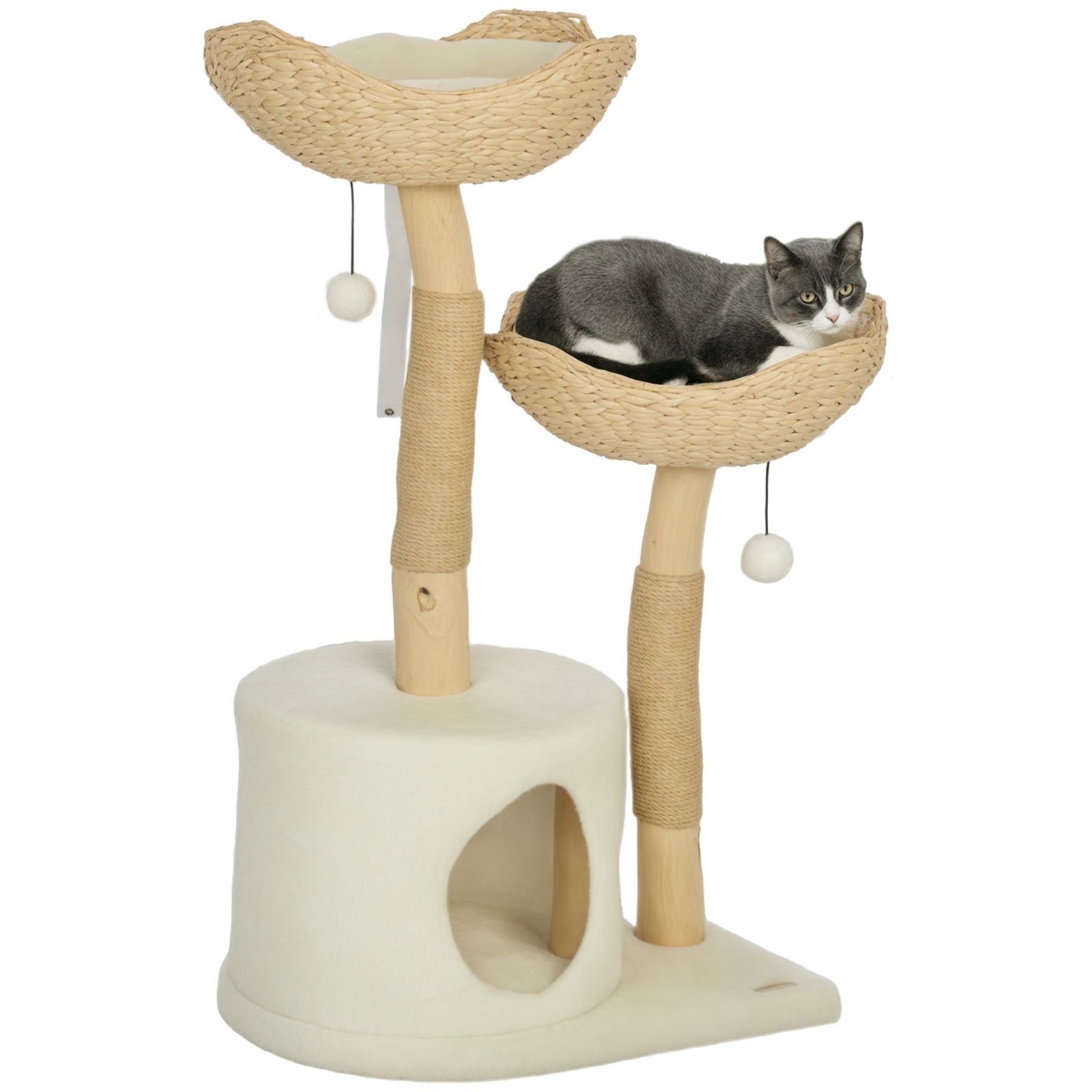 PawHut Modern Cat Tree with Wooden Scratching Posts, Condo, Beds and Cushions
