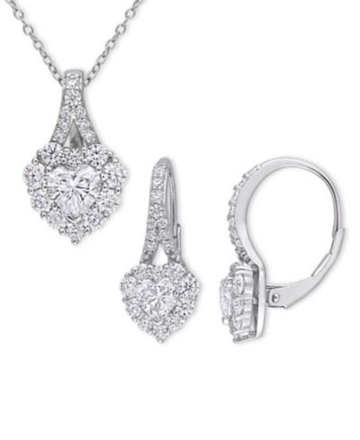 2-Pc. Set Moissanite Heart Halo Pendant Necklace & Matching Leverback Earrings (4 ct. t.w.) in Sterling Silver