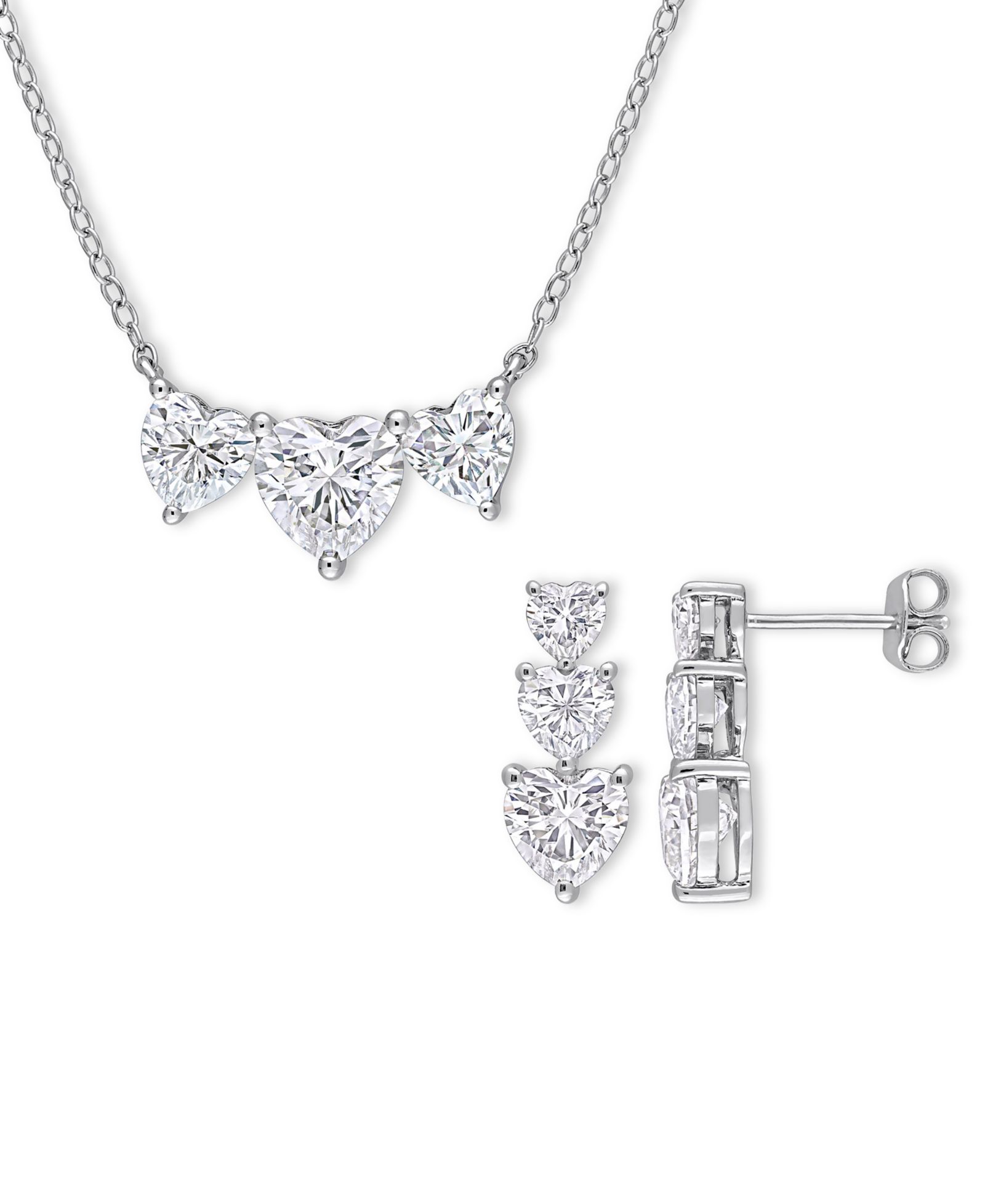 2-Pc. Set Moissanite Triple Heart Pendant Necklace & Matching Stud Earrings (5-1/2 ct. t.w.) in Sterling Silver