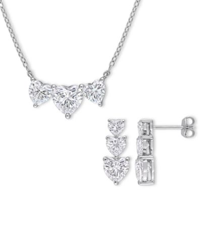 2-Pc. Set Moissanite Triple Heart Pendant Necklace & Matching Stud Earrings (5-1/2 ct. t.w.) in Sterling Silver