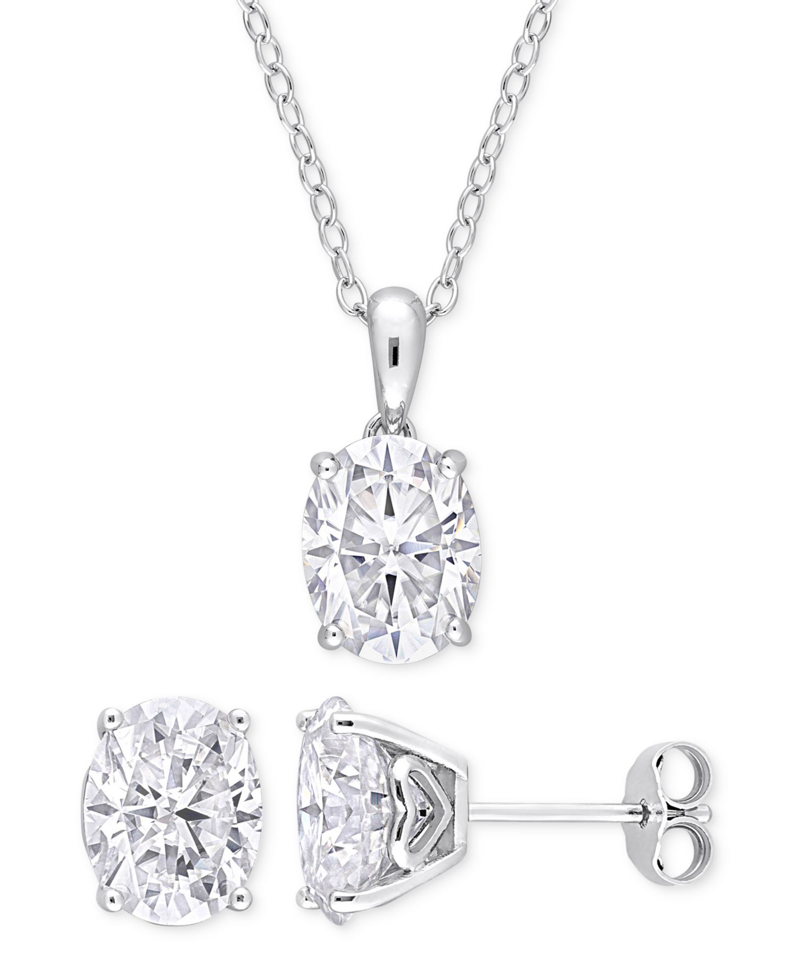 Macy's 2-Pc. Set Moissanite (6 ct. t.w.) Oval Stud Earrings & Pendant 18" Necklace in Sterling Silver