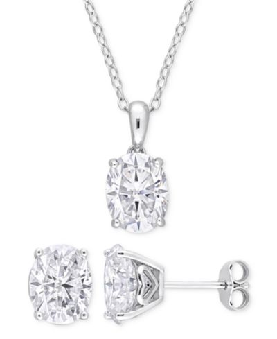 Серьги-гвоздики и кулон Macy's 2-Pc. Set Moissanite (6 ct. t.w.) Oval Stud Earrings & Pendant 18" Necklace in Sterling Silver