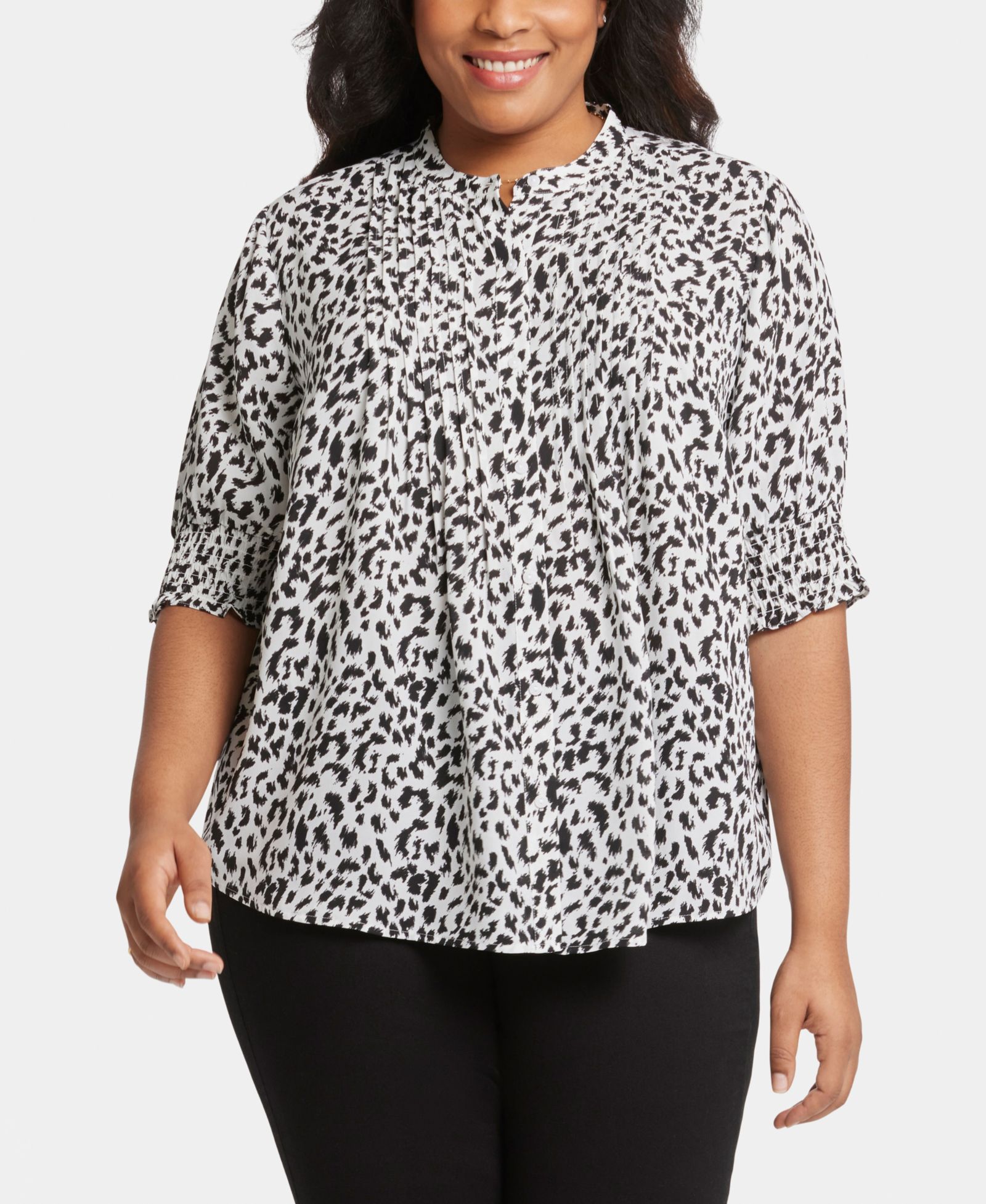 NYDJ Plus Size Pleated Peasant Collard Blouse