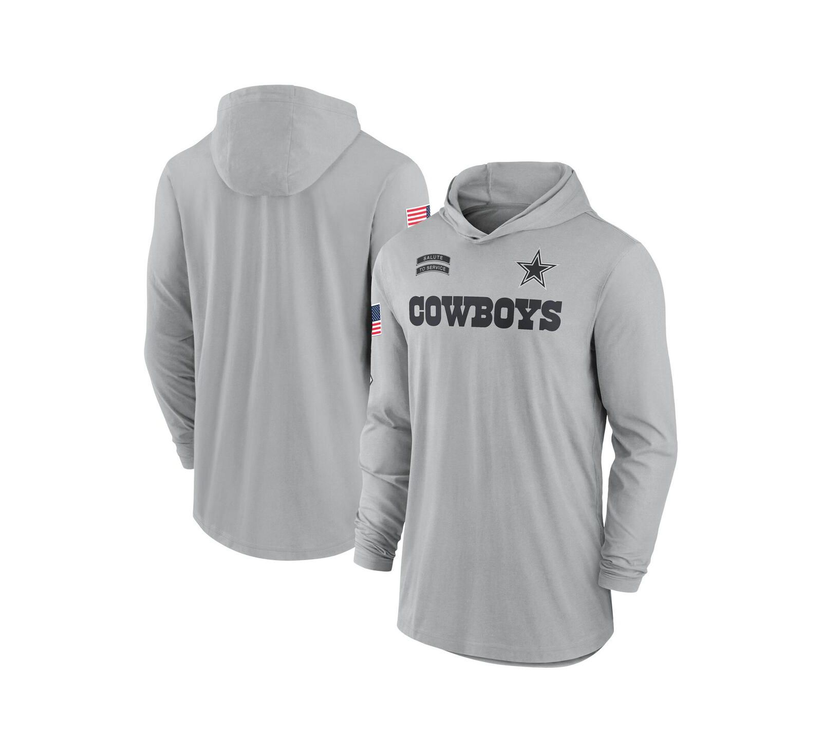 Мужская серая футболка-худи Nike Dallas Cowboys 2024 Salute to Service облегченная с длинным рукавом