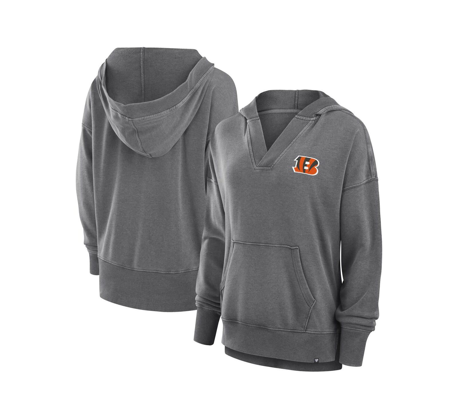 Худи Fanatics Women's Heather Charcoal Cincinnati Bengals V-Neck Pullover