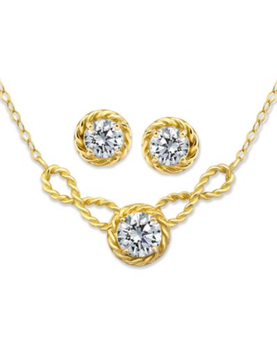 Комплект Giani Bernini 2-Pc. Cubic Zirconia Infinity Rope Necklace & Stud Earrings в 18k Gold