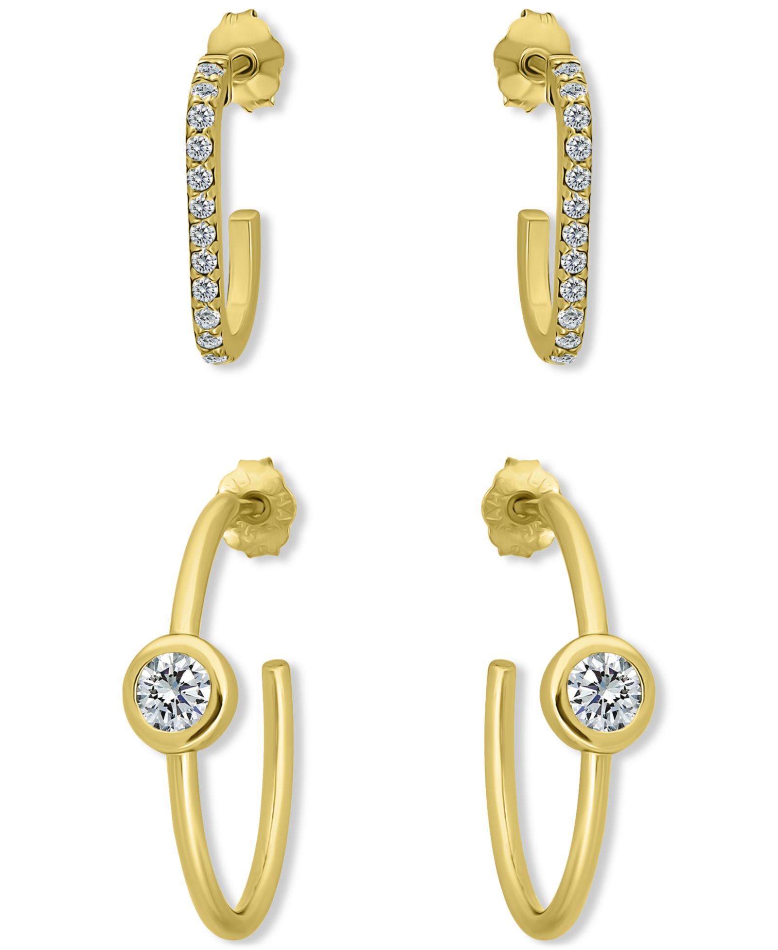 Giani Bernini набор серег 2-Pc. Set Pavé Cubic Zirconia & Round Bezel Set Cubic Zirconia Hoop Earrings в 18k Gold Over Sterling Silver