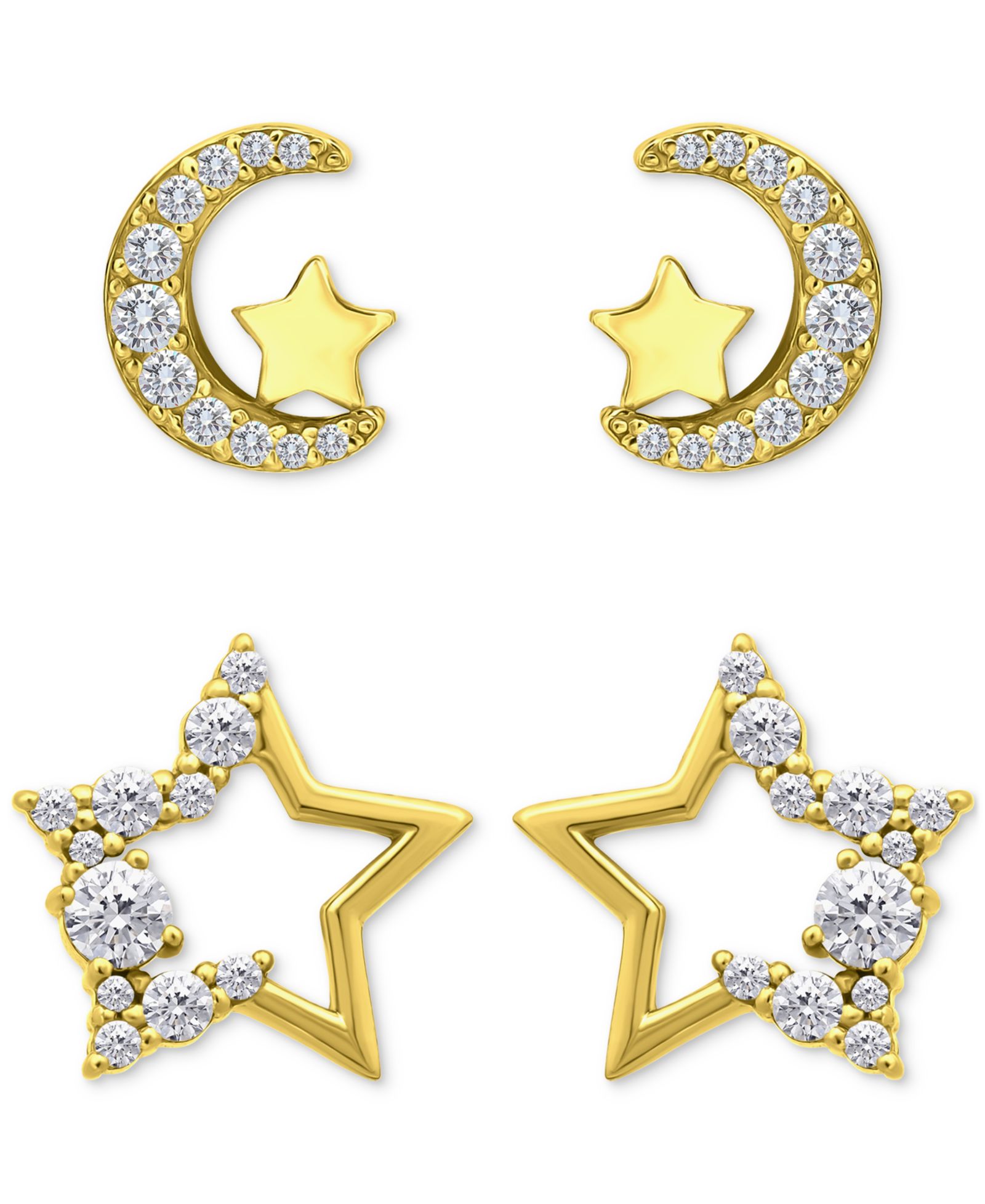 Giani Bernini Cubic Zirconia Half Moon & Star 2-Pc. Set Stud Earrings (1-3/8 ct. t.w.) in 18k Gold over Sterling Silver, Exclusively at Macy's