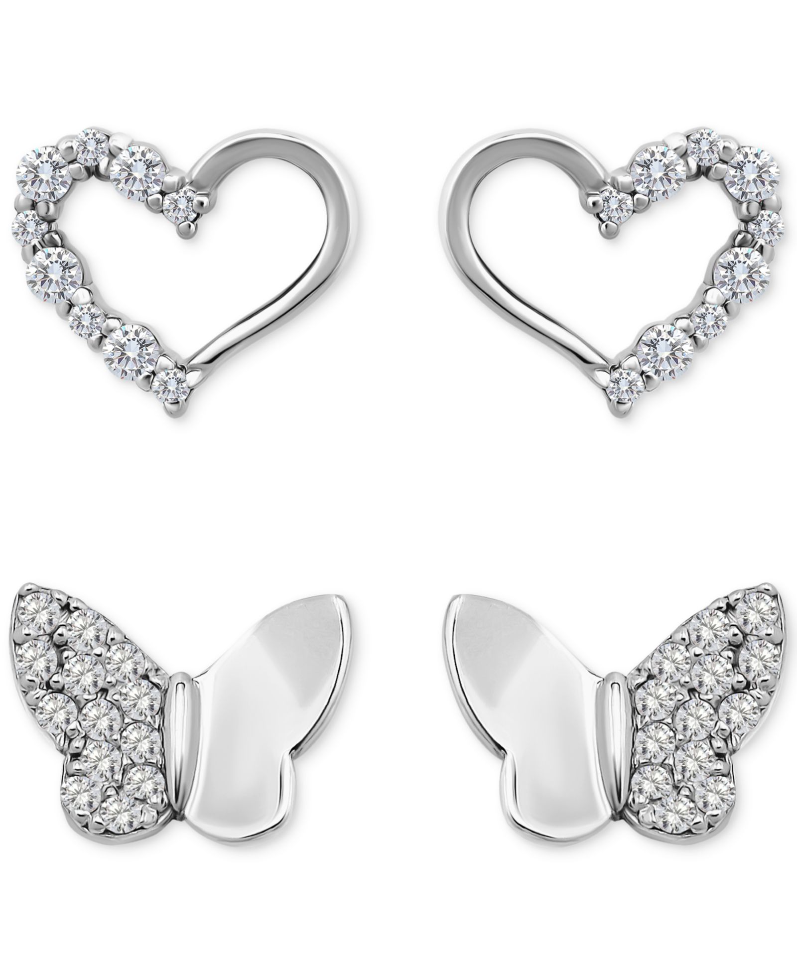 Giani Bernini Cubic Zirconia Heart & Butterfly 2-Pc. Set Stud Earrings (1 ct. t.w.) in 18k Gold over Sterling Silver, Exclusively at Macy's